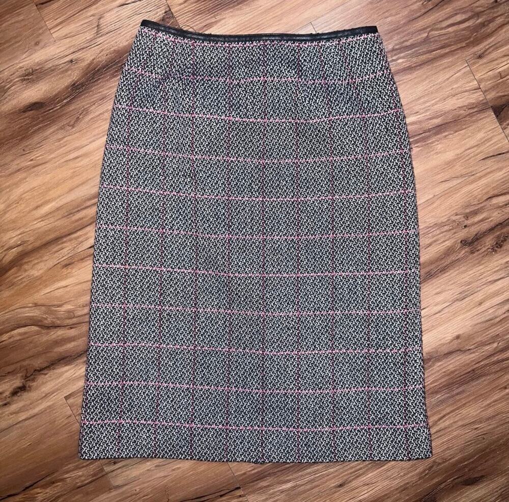 Vintage Talbots Gray Pink Plaid Pencil Skirt Classic Check Print Casual Size 4